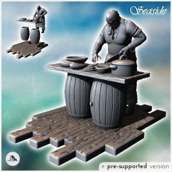 Pirate cook cooking with knife and table on wooden barrels (15)