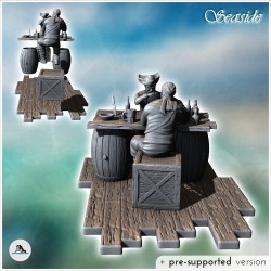 Scène avec deux pirates jouant aux cartes sur table en bois avec bouteilles (18)