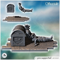 Pirate sleeping on a treasure chest with bottles on the ground (19)
