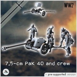 Pak 40 75mm anti-tank gun with five crew soldiers