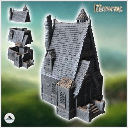 Large medieval mansion with access staircase and tiled roof (35)