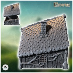 Medieval hobbit house with pitched roof and round door (14)