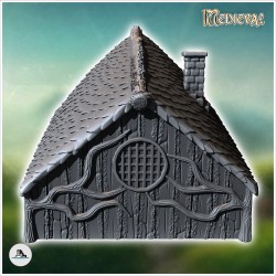 Maison hobbit médiévale avec toit pentue et porte ronde (14)