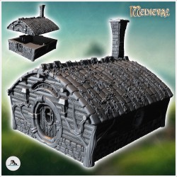 Round-door hobbit house with rounded roof and fireplace (16)