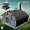 Maison hobbit à porte ronde avec toit arrondie et cheminée (16)