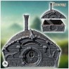 Maison hobbit à porte ronde avec toit arrondie et cheminée (16)
