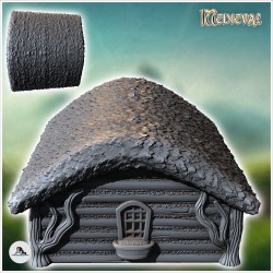 Hobbit house with sloping concave roof and round wooden door (18)