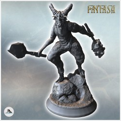 Demonic spirit with double horns, holding maces in each hand, balancing on a rock (6)