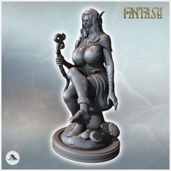 Female creature sitting on a rock with a magic staff and a hood over the head (SFW version) (12)