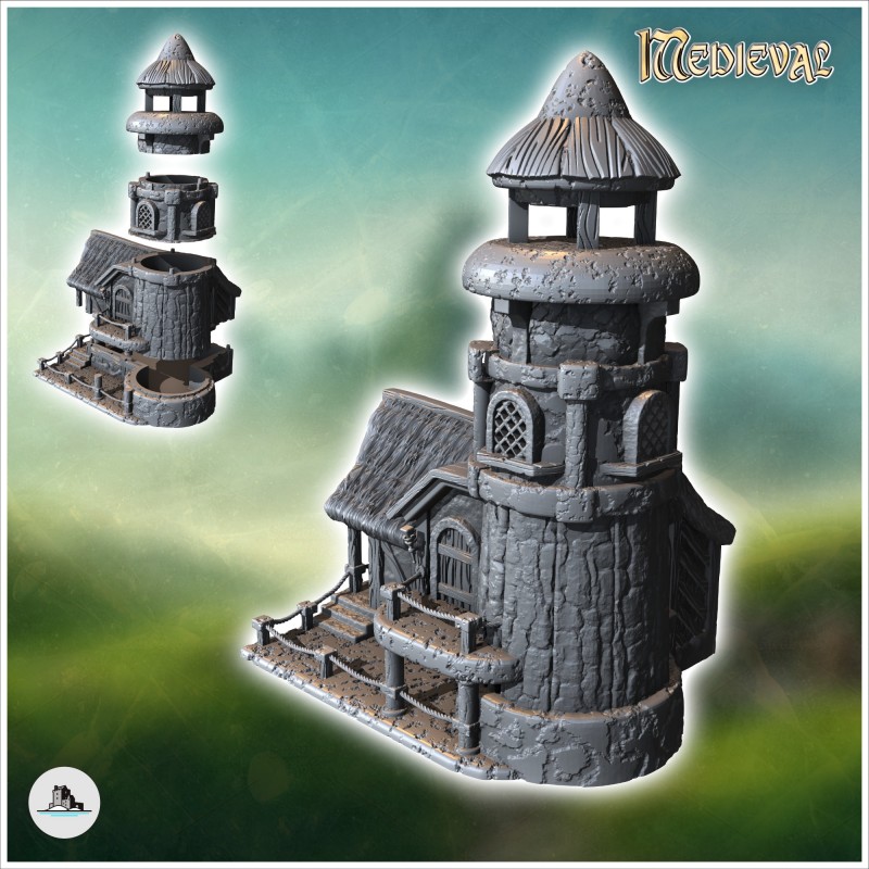 Round medieval lighthouse with annex house and access staircase (42)