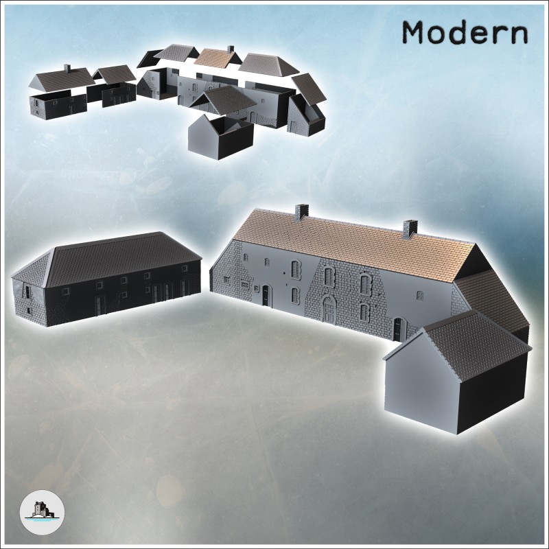 Set de trois bâtiments de ferme normande avec briques apparentes et toit à quatre pans (5)