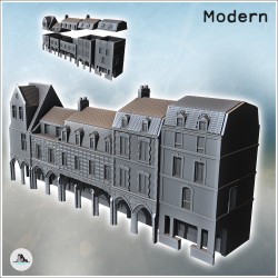Set d'immeubles modernes à étages avec passage en colonnades et toits baroques en tuile (8)