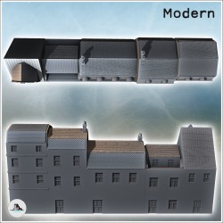 Set of modern multi-story buildings with colonnade passage and baroque tiled roofs (8)
