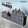 Set of damaged modern multi-story buildings with ground-floor shop and multiple chimneys (9)