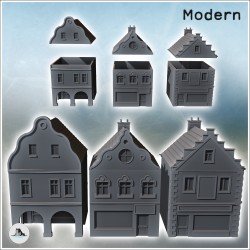Set de trois bâtiments de style flamands baroques avec étages et colonnade (16)