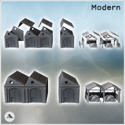 Set d'entrepôts industriels en brique avec grandes portes en bois d'accès et annexe de stockage de minerais (21)