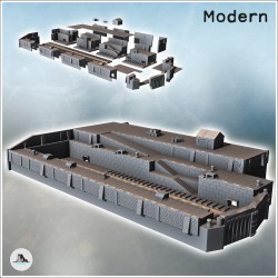 Grande cale sèche portuaire pour bateau avec murs en briques et pierre, multiples escaliers d'accès et bâtiment (22)