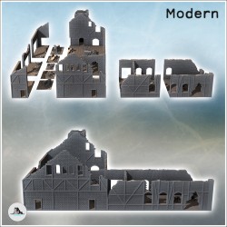 Bâtiment industriel à briques en ruine avec grande cheminée et multiples portes d'accès (25)