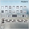 Set of damaged modular modern factories with large windows and exposed framework (34)