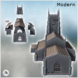 Eglise chrétienne avec clocher avant carré de style gothique et annexes latérales (41)