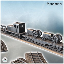 Set de trains modernes avec locomotive diesel, plateformes avec tracteurs et wagons de transport de bétails (2)
