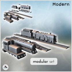 Set de locomotives à vapeur et diesel avec voies de plusieurs types (4)