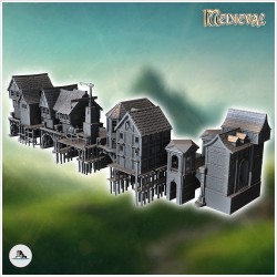 Set de pont médiéval avec maisons, statues, grues sur pilotis (12)
