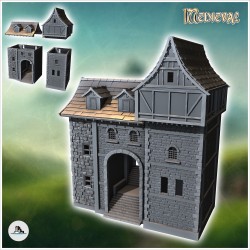 Medieval stone building with concave roof and central staircase arch (16)