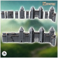 Set modulaire de murailles de défense médiévales avec tours et chemin de ronde en bois (17)