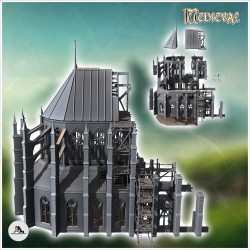 Medieval Gothic cathedral under construction with wooden scaffolding (18)