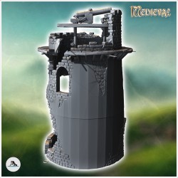 Tour de défense en pierre avec canon en ruine avec échafaudage (19)
