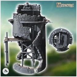 Stone defense tower with ruined cannon with scaffolding (19)