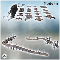 Set d'autoroute moderne urbaine avec lampadaire et pont en pierre détruit (3)