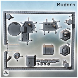 Large modern military base set with hangars, tower watchtowers and protective enclosure (11)