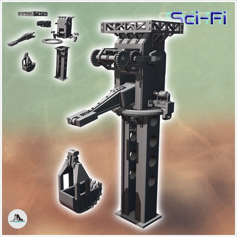 Large futuristic crane with toothed bucket and gears (4)