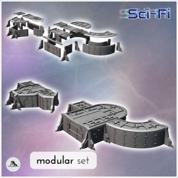 Bunker fortifié futuriste Sci-Fi modulaire avec piliers métalliques de coin (19)
