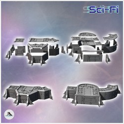 Bunker fortifié futuriste Sci-Fi modulaire avec piliers métalliques de coin (19)
