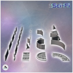 Modular futuristic Sci-Fi fortified bunker with corner metal pillars (19)
