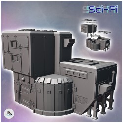 Futuristic fortified base with steel walls and armored tower with ladders (29)