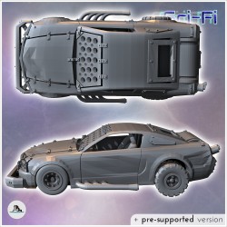 Post-apocalyptic Mustang car with improvised armor and front bumper (1)