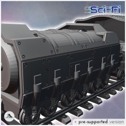 Train steampunk sur double voies avec locomotive à vapeur et wagon remorque (12)