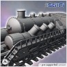 Steampunk train on double tracks with steam locomotive and trailer carriage (12)