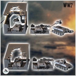 Set de trois carcasses de chars Panzer V Panther Ausf. A détruits avec maison et débris (5)