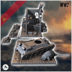 Set de trois carcasses de chars T-34 soviétiques avec maison et débris (6)