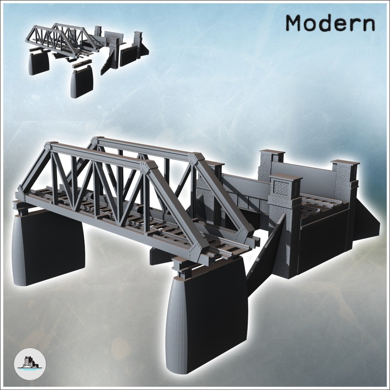 Set of two modern railway bridges with pillars and brick railings (3)