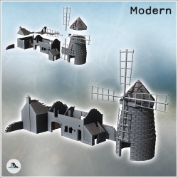 Set de bâtiment de ferme avec maison en ruine et moulin en pierre (5)