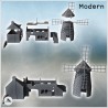 Set de bâtiment de ferme avec maison en ruine et moulin en pierre (5)