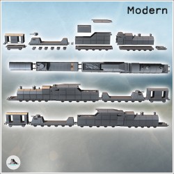 Convoi ferroviaire moderne avec train blindé et remorque équipé d'une tourelle militaire (2)