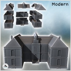 Bâtiment moderne avec clochers, deux ailes et escalier d'accès (1)