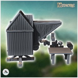 Medieval accessories with wooden crane and crates (3)
